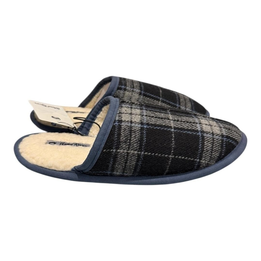 Wind River Slippers Mens Size 8 Black Plaid Mule House Shoes Faux Fur Lined